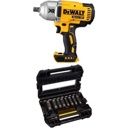  DEWALT DCF899B 20v MAX XR Brushless High Torque 1/2 Impact Wrench with Detent Anvil (Tool Only) & Impact Socket Set, SAE, 1/2-Inch, 10-Piece (DW22812)