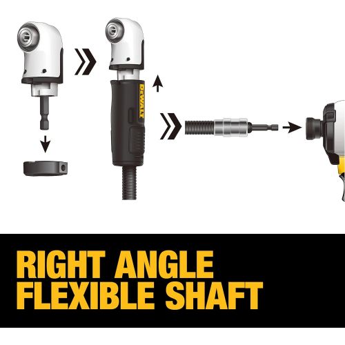  DEWALT Right Angle Drill Adaptor, FlexTorq, 4-in-1 System, Compact, Straight Flexible Shaft, 12-Inch (DWAMRASETFT)