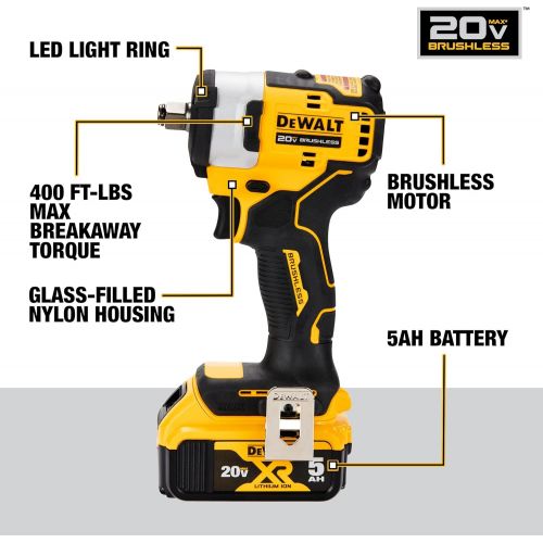  DEWALT DCF911P2 20V MAX* 1/2 in. Cordless Impact Wrench with Hog Ring Anvil Kit