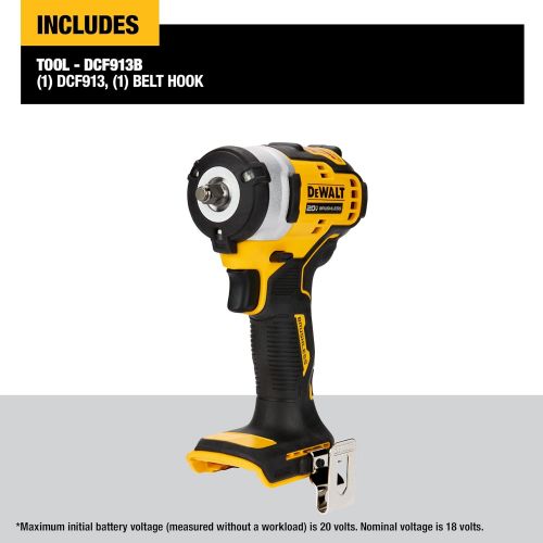  DEWALT DCF913B 20V MAX* 3/8 in. Cordless Impact Wrench with Hog Ring Anvil (Tool Only)