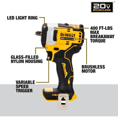  DEWALT DCF913B 20V MAX* 3/8 in. Cordless Impact Wrench with Hog Ring Anvil (Tool Only)