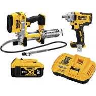 DEWALT 20V MAX* Impact Wrench, Automotive Kit, 1/2-Inch Mid-Range Wrench and Grease Gun, 2-Tool (DCK206P1)