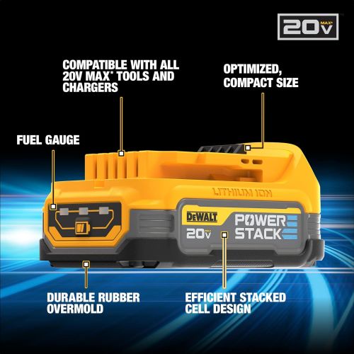  DEWALT 20V MAX* POWERSTACK Compact Battery, 2 Pack (DCBP034-2)