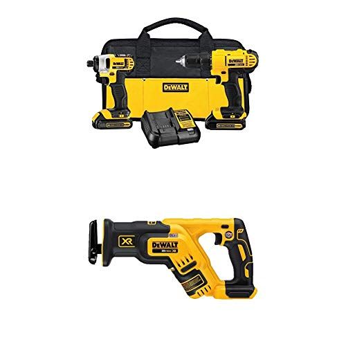  DEWALT DCK240C2 20v Lithium Drill Driver/Impact Combo Kit (1.3Ah) with 20V Max XR Brushless Compact Reciprocating Saw