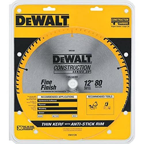  DEWALT 12-Inch Miter Saw Blade, ATB, Thin Kerf, Crosscutting, 1-Inch Arbor, 80-Tooth (DW3128)