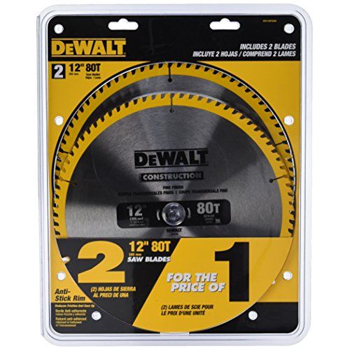  DEWALT 12-Inch Miter Saw Blade, 80-Tooth, 2-Pack (DW3128P5D80I)