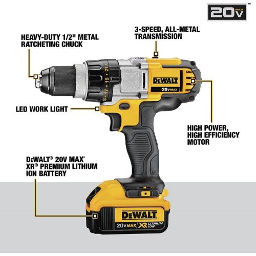  DEWALT 20V MAX Drill/Driver, 3-Speed, Premium 4.0Ah Kit (DCD980M2)