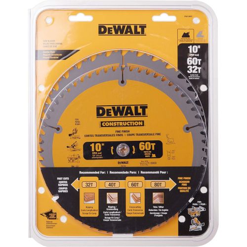  DEWALT 10-Inch Miter / Table Saw Blades, 60-Tooth Crosscutting & 32-Tooth General Purpose, Combo Pack (DW3106P5)