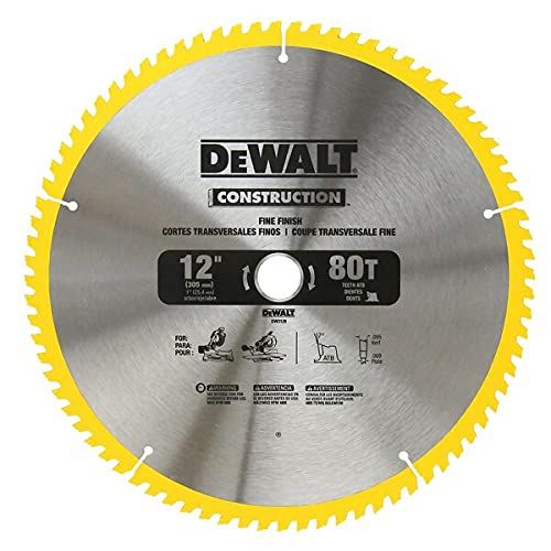  DEWALT 12-Inch Miter Saw Blade, Crosscutting, Tungsten Carbide, 80-Tooth, 2-Pack (DW3128P5)