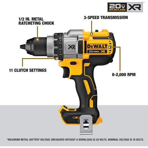  DEWALT DCD991B 20V MAX XR Lithium Ion Brushless 3-Speed Drill/Driver (Tool Only) with DG5120 Heavy-duty Drill Holster