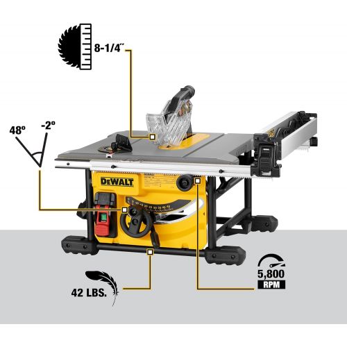  DEWALT Table Saw for Jobsite, Compact, 8-1/4-Inch (DWE7485)