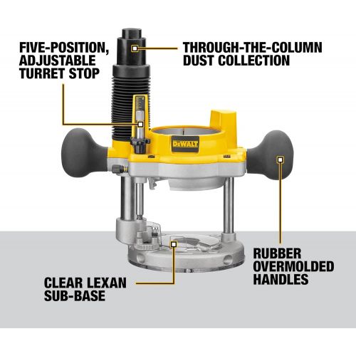  DEWALT Router, Fixed/Plunge Base Kit, Variable Speed, Soft Start, 2-1/4-HP (DW618PKB)