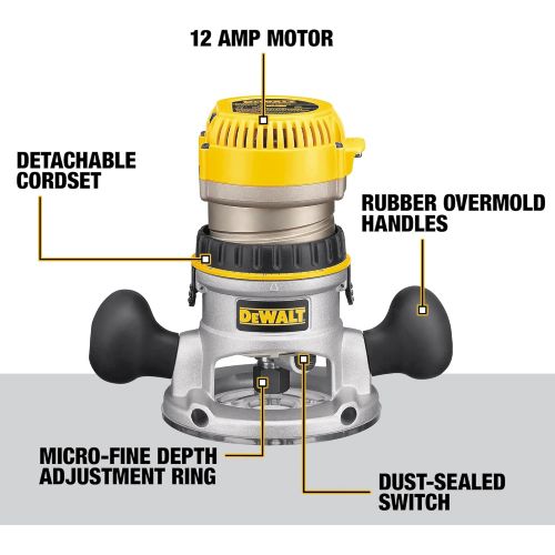  DEWALT Router, Fixed/Plunge Base Kit, Variable Speed, Soft Start, 2-1/4-HP (DW618PKB)