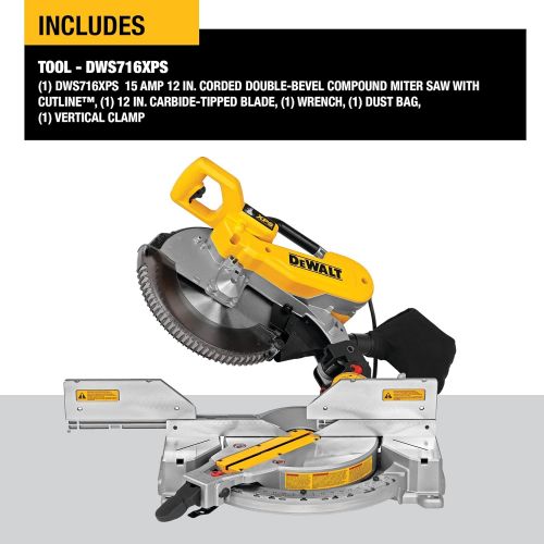  DEWALT Miter Saw, 12-Inch, Double Bevel, Compound, XPS Cutline, 15-Amp (DWS716XPS)