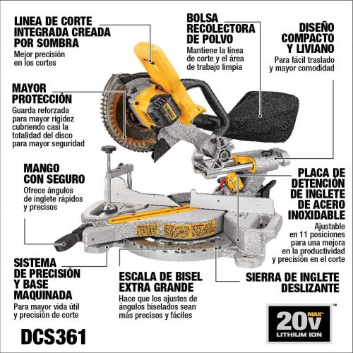 DEWALT 20V MAX 7-1/4-Inch Miter Saw, Tool Only, Cordless (DCS361B)