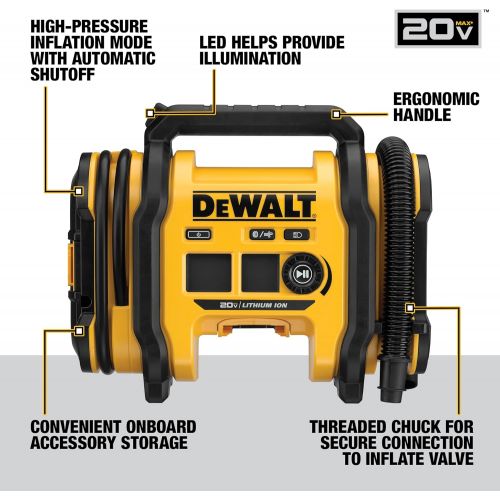  디워트 맥스 공기압 주입기 DEWALT 20V MAX Cordless Tire Inflator, Tool Only (DCC020IB)