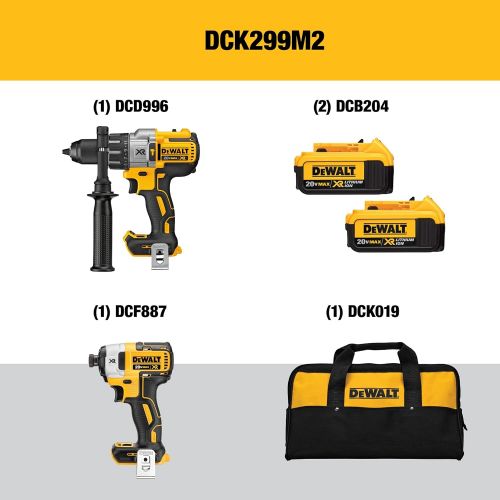  [아마존베스트]DEWALT 20V MAX XR Brushless Impact Driver and Hammer Drill Combo Kit, Premium 4.0Ah (DCK299M2)