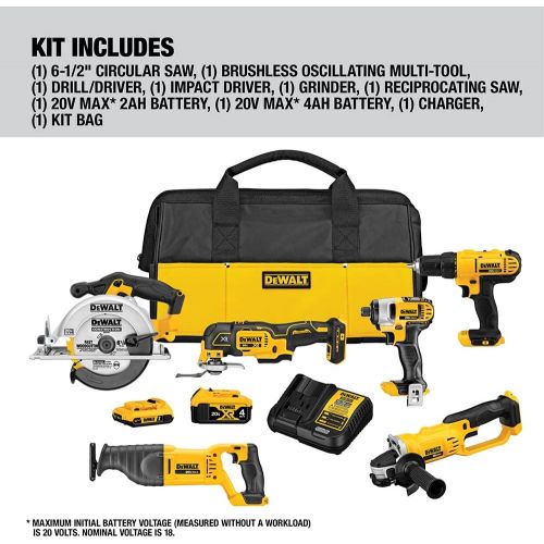  [아마존베스트]DEWALT 20V MAX Cordless Drill Combo Kit, 6-Tool (DCK661D1M1)