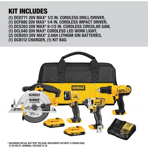  [아마존베스트]DEWALT 20V MAX Cordless Drill Combo Kit, 4-Tool (DCK466D2)