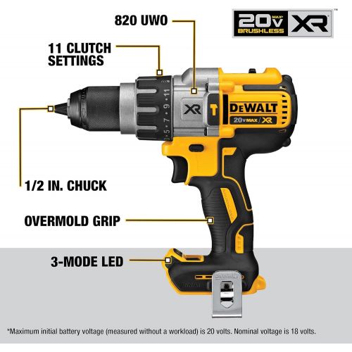  [아마존베스트]DEWALT DCD996B Bare Tool 20V MAX XR Lithium Ion Brushless 3-Speed Hammer Drill (Tool Only) with DEWALT DWA2T40IR IMPACT READY FlexTorq Screw Driving Set, 40-Piece