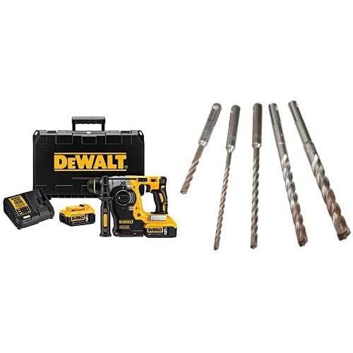 [아마존베스트]DEWALT DCH273P2 20V Max Brushless SDS Rotary Hammer with 5 Ah Batteries with DEWALT DW5470 5-Piece Rock Carbide SDS Plus Hammer Bit Set