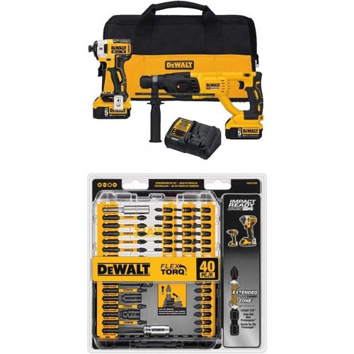  [아마존베스트]DEWALT DCK233P2 20V MAX XR Brushless 1 SDS PLUS Rotary Hammer and Impact Driver Kit with DEWALT DWA2T40IR IMPACT READY FlexTorq Screw Driving Set 40-Piece