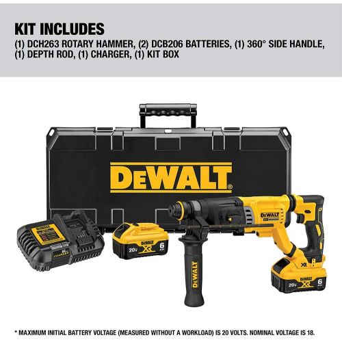  [아마존베스트]DEWALT 20V MAX Rotary Hammer, SDS Plus Kit, 1-1/8-Inch (DCH263R2)