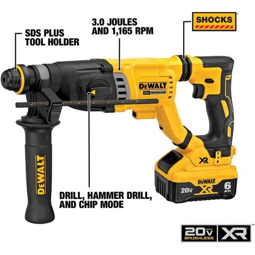  [아마존베스트]DEWALT 20V MAX Rotary Hammer, SDS Plus Kit, 1-1/8-Inch (DCH263R2)