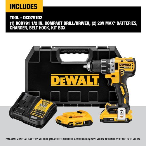  [아마존베스트]DEWALT 20V MAX Cordless Drill / Driver Kit, Brushless, 1/2-Inch (DCD791D2)