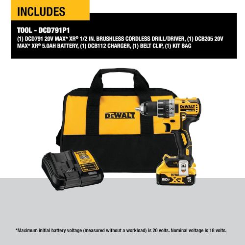  [아마존베스트]DEWALT DCD791P1 20V MAX XR Brushless 1/2 in. Cordless Drill/Driver Kit