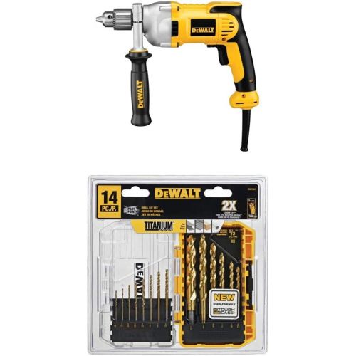  [아마존베스트]DEWALT DWD210G 10-Amp 1/2-Inch Pistol-Grip Drill with DEWALT DW1354 14-Piece Titanium Drill Bit Set