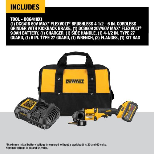  [아마존베스트]DEWALT FLEXVOLT 60V MAX Angle Grinder with Kickback Brake Kit, 4-1/2-Inch to 6-Inch (DCG418X1)