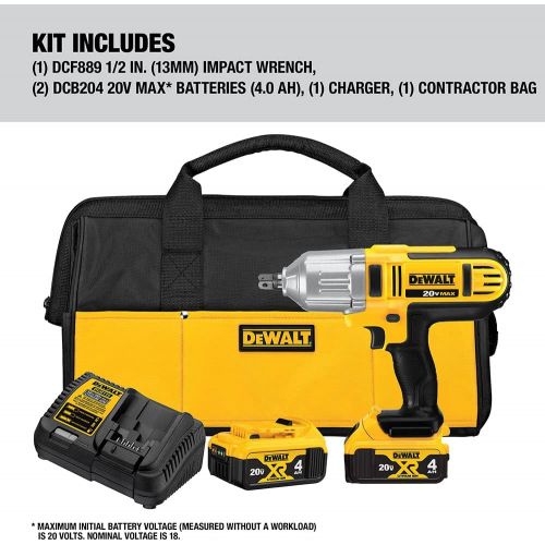  [아마존베스트]DEWALT 20V MAX Impact Wrench Kit, High Torque, Detent Pin Anvil, 1/2-Inch (DCF889M2)