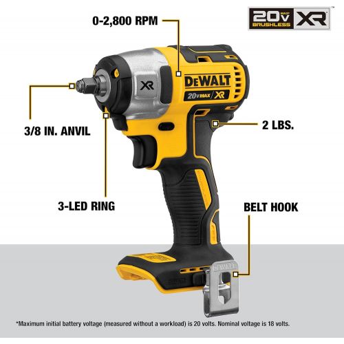  [아마존베스트]DEWALT 20V MAX XR Cordless Impact Wrench, 3/8-Inch, Tool Only (DCF890B)