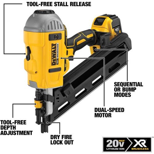  [아마존베스트]DEWALT 20V MAX Framing Nailer Kit, 30-Degree, Paper Collated (DCN692M1)