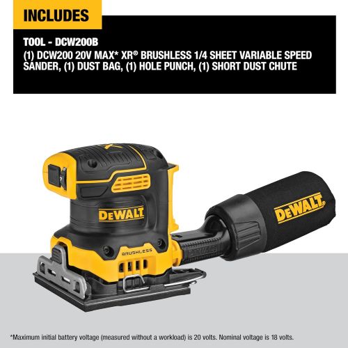  [아마존베스트]DEWALT 20V MAX XR Palm Sander, Sheet, Variable Speed, 1/4-Inch, Tool Only (DCW200B)