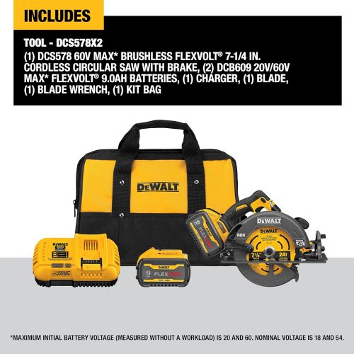  [아마존베스트]DEWALT FLEXVOLT 60V MAX Circular Saw with Brake Kit, 7-1/4-Inch (DCS578X2)