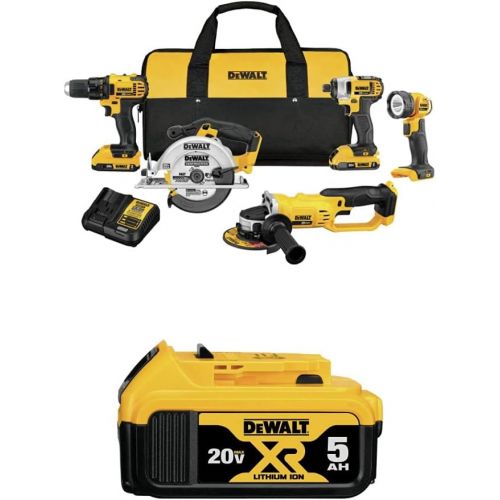  [아마존베스트]DEWALT DCK521D2 20V MAX Compact 5-Tool Combo Kit with DCB205 20V MAX XR 5.0Ah Lithium Ion Battery-Pack