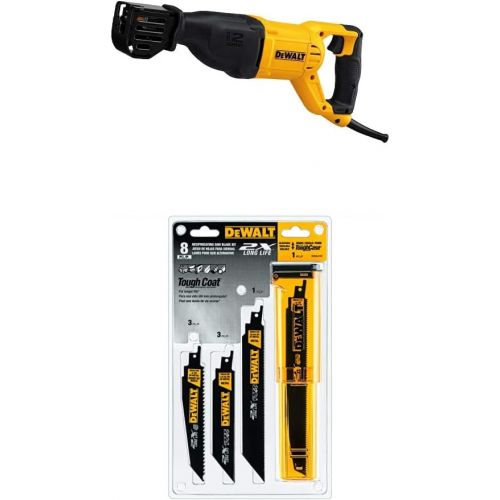  [아마존베스트]DEWALT DWE305 12 Amp Corded Reciprocating Saw with DWA4101 Bi-Metal 2X Reciprocating Saw Blade Set, 8-Piece