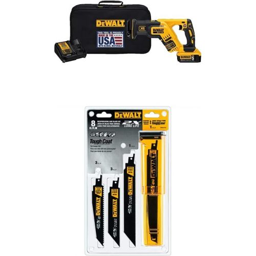  [아마존베스트]DEWALT DCS367P1 20V Max XR Brushless Compact Reciprocating Saw, 5.0 Ah, with DEWALT DWA4101 Bi-Metal 2X Reciprocating Saw Blade Set, 8-Piece