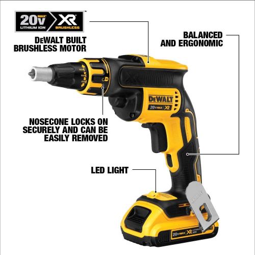  [아마존베스트]DEWALT 20V MAX XR Drywall Screw Gun Kit, Brushless (DCF620D2)