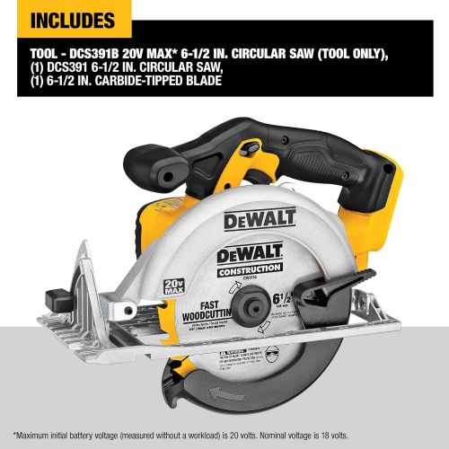  DEWALT 6-1/2-Inch 20V MAX Circular Saw, Tool Only (DCS391B) , Yellow