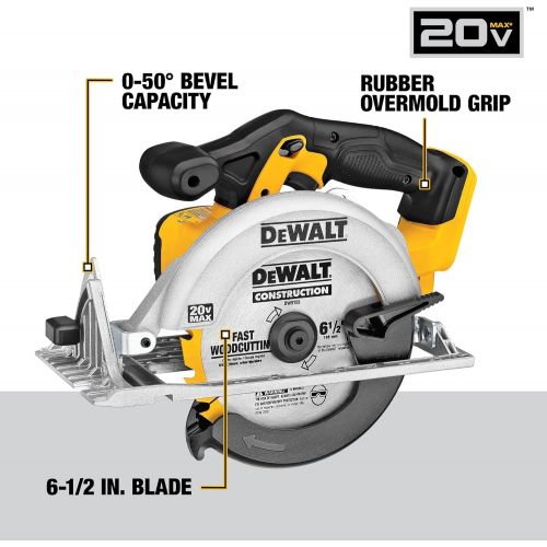  DEWALT 6-1/2-Inch 20V MAX Circular Saw, Tool Only (DCS391B) , Yellow