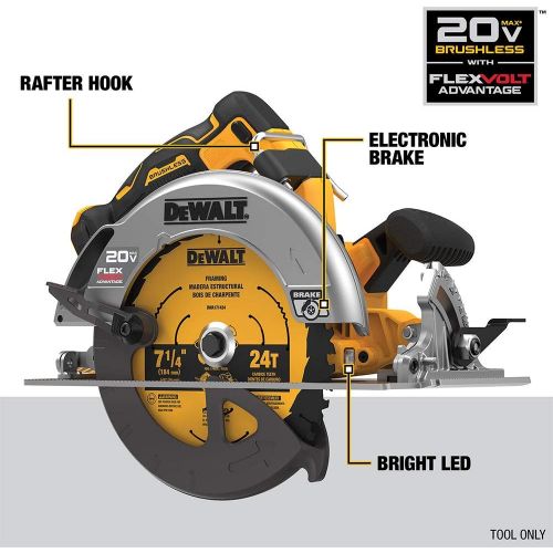  DEWALT FLEXVOLT ADVANTAGE 20V MAX* Circular Saw, 7-1/4-Inch, Cordless, Tool Only (DCS573B)