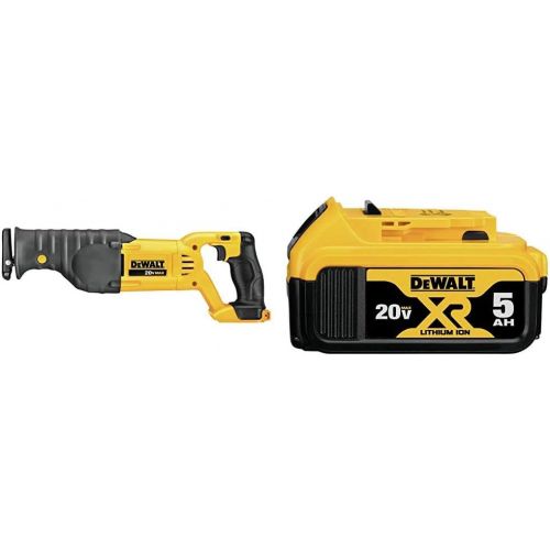  DEWALT 20V MAX* Reciprocating Saw, Tool Only (DCS380B) & 20V MAX XR Battery, Lithium Ion, 5.0Ah (DCB205)