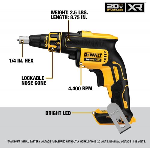  DEWALT 20V MAX* XR Drywall Screw Gun, Brushless, 4.0-Amp Hour (DCF620M2)