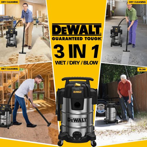  DeWalt DXV08S 8Gallon Wet/Dry Vacuum,120V/60Hz,4 Peak HP Shop Vac,Stainless Steel Tank,Silver, 8 Gallon