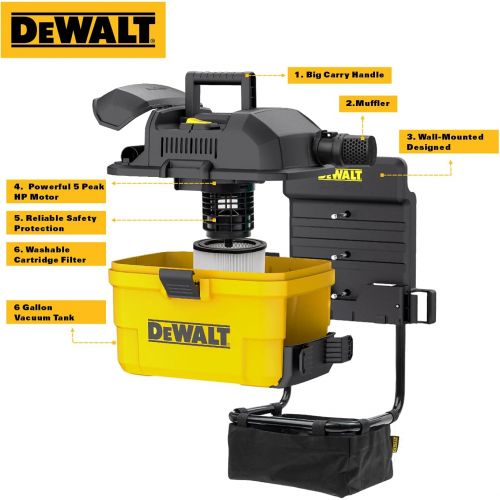  DEWALT Portable 6 Gallon 5 Horsepower Wall-Mounted Garage Wet Dry Vacuum Cleaner DXV06G
