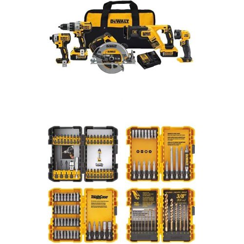  DEWALT DCK594P2 20V Max XR 5-Tool Combo Kit with DEWALT DWA2FTS100 Screwdriving and Drilling Set 100 Piece