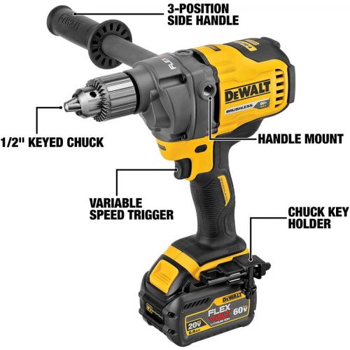  DEWALT 60V MAX Cordless Drill For Concrete Mixing, E-Clutch System, Tool Only (DCD130B)
